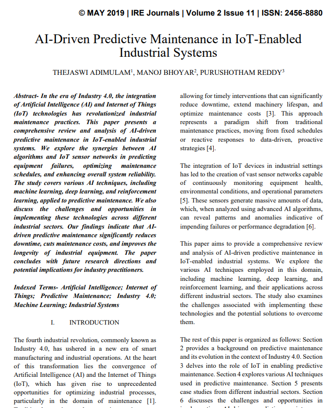 Article: AI-Driven Predictive Maintenance in IoT-Enabled Industrial Systems