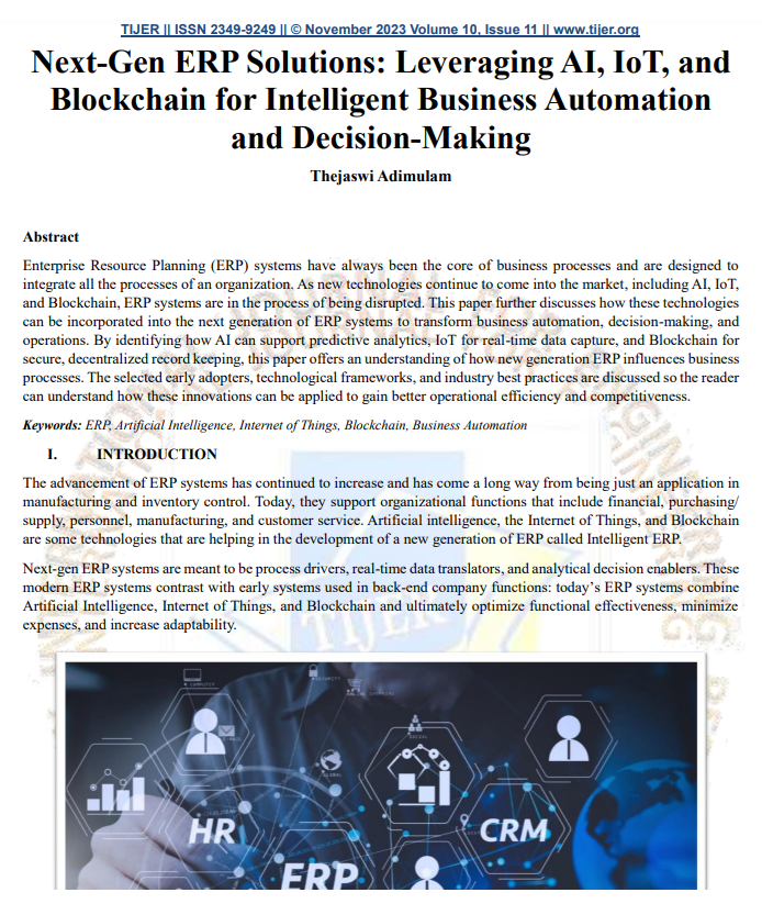 Article: Next-Gen ERP Solutions: Leveraging AI, IoT, and Blockchain for Intelligent Business Automation and Decision-Making