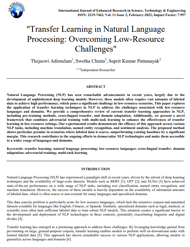 Article: Transfer Learning in Natural Language Processing: Overcoming Low-Resource Challenges