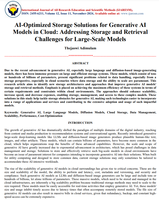 Article: AI-Optimized Storage Solutions for Generative AI Models in Cloud: Addressing Storage and Retrieval Challenges for Large-Scale Models