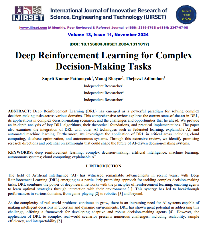 Article: Deep Reinforcement Learning for Complex Decision-Making Tasks