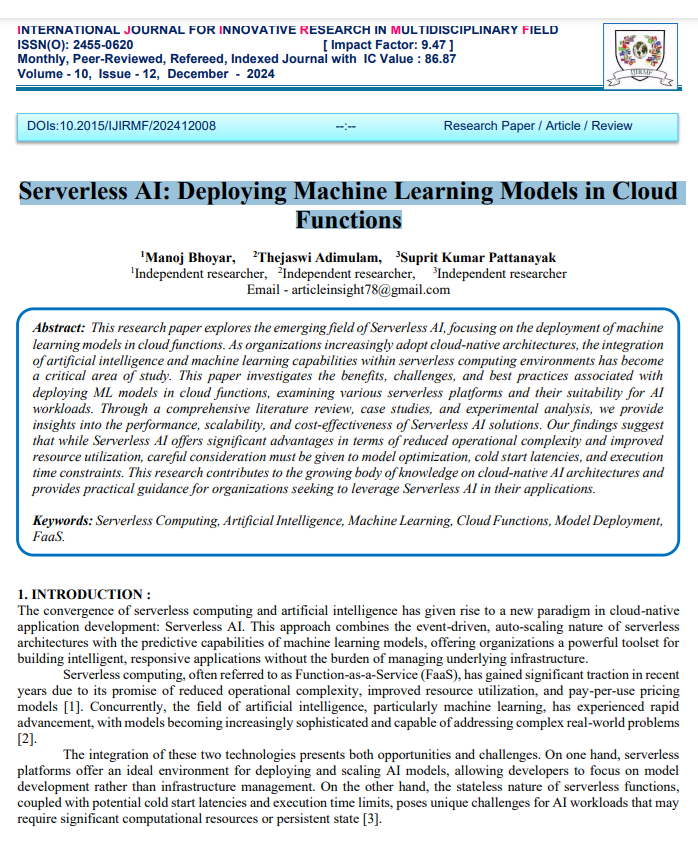 Article: Serverless AI: Deploying Machine Learning Models in Cloud Functions