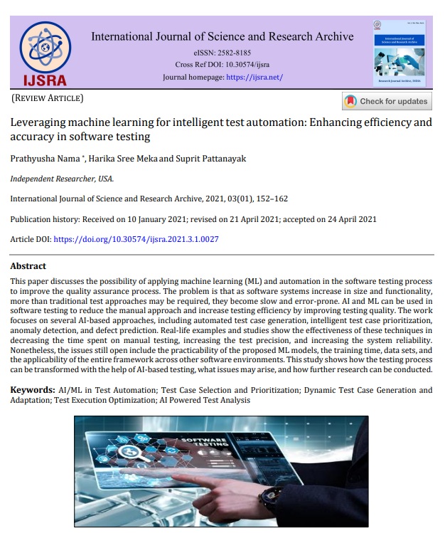 Article: Leveraging machine learning for intelligent test automation: Enhancing efficiency and accuracy in software testing