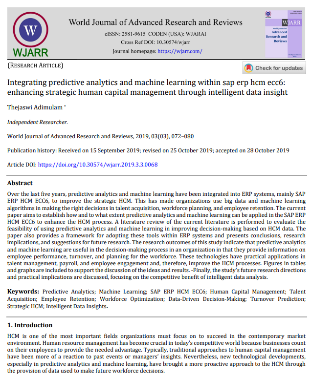 Article: Integrating predictive analytics and machine learning within sap erp hcm ecc6: enhancing strategic human capital management through intelligent data insight 